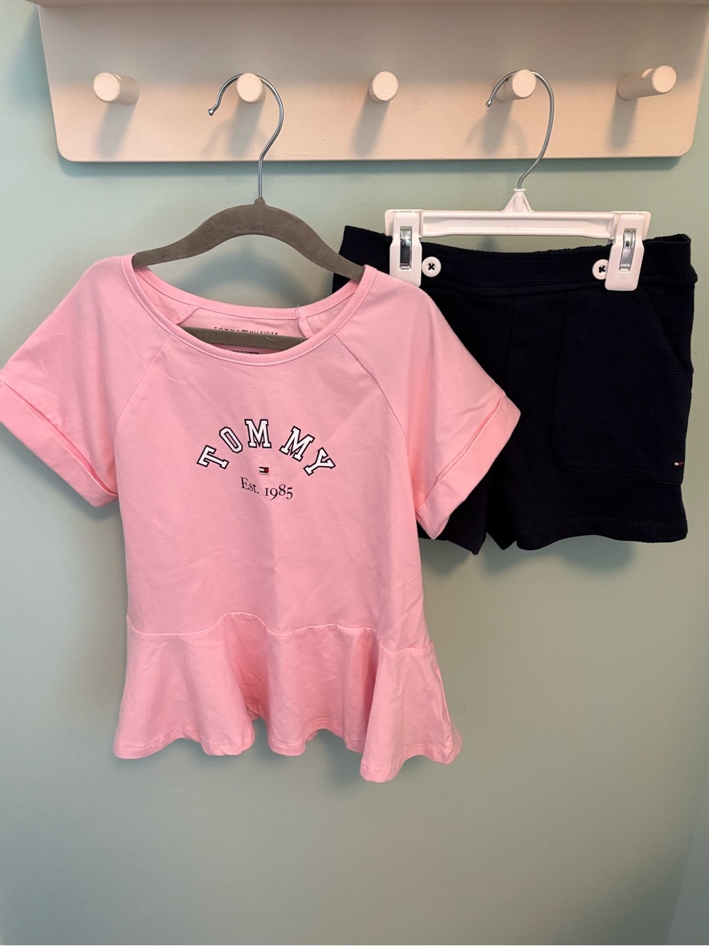 Tommy Hilfiger Pink Peplum Tee with Black Shorts Set